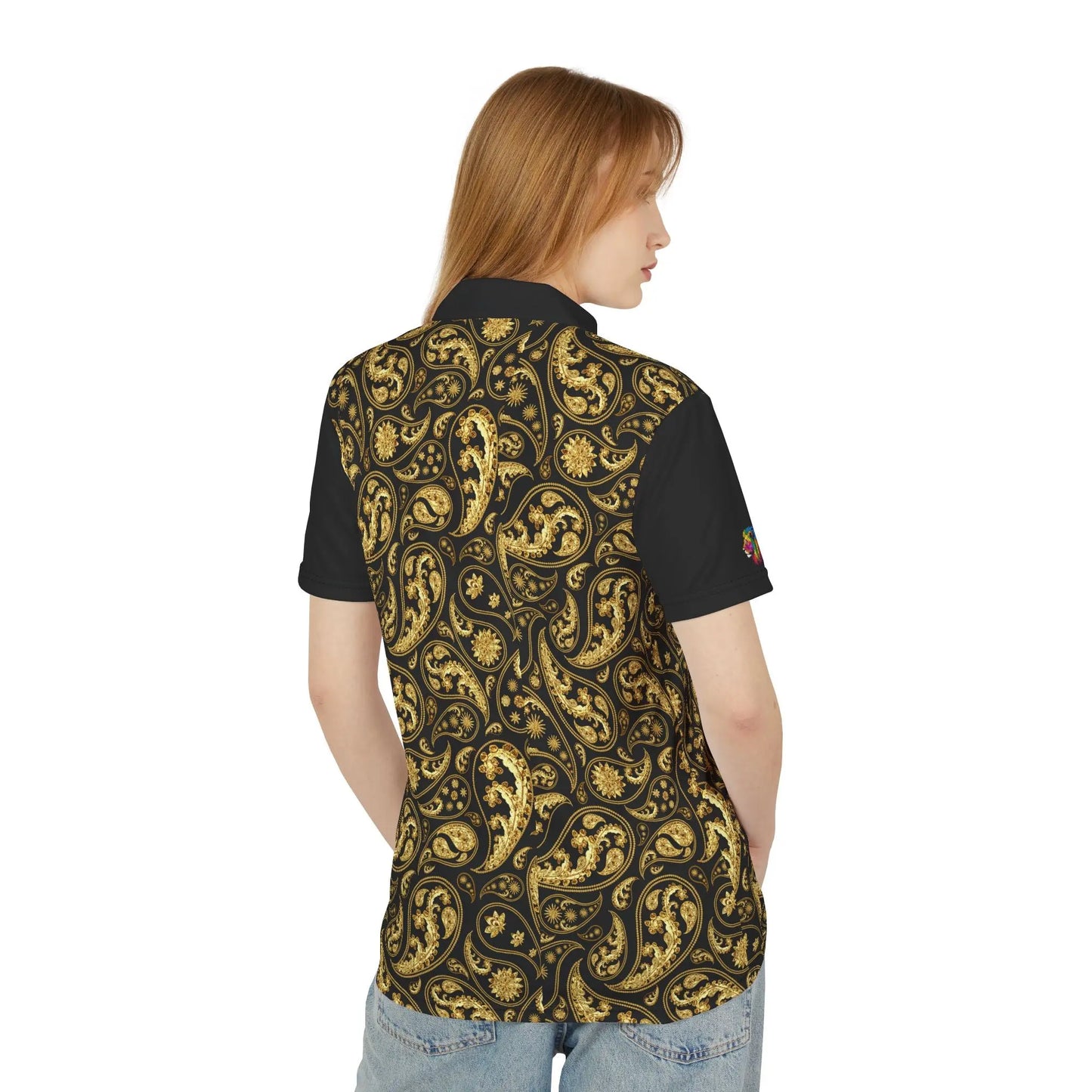 Elegant Gold Paisley Unisex Polo Shirt - Stylish and Comfortable Printify