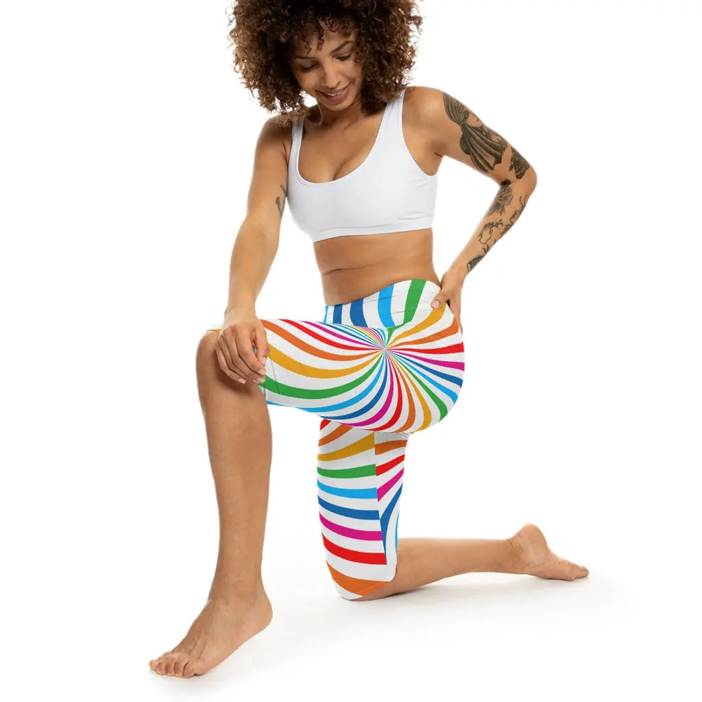 Vibrant PRIDE Women’s Capri Leggings - Colorful Spirals for Celebration & Comfort Printify