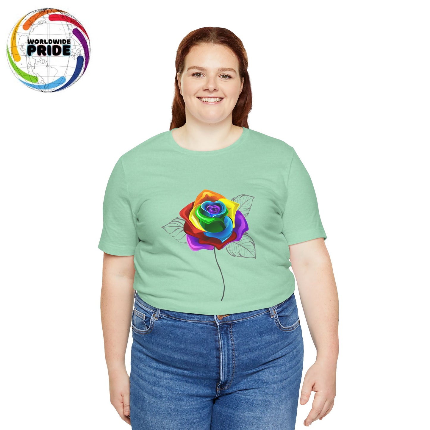 Rainbow Rose Unisex Jersey Tee - Vibrant Floral Design for PRIDE & Everyday Wear