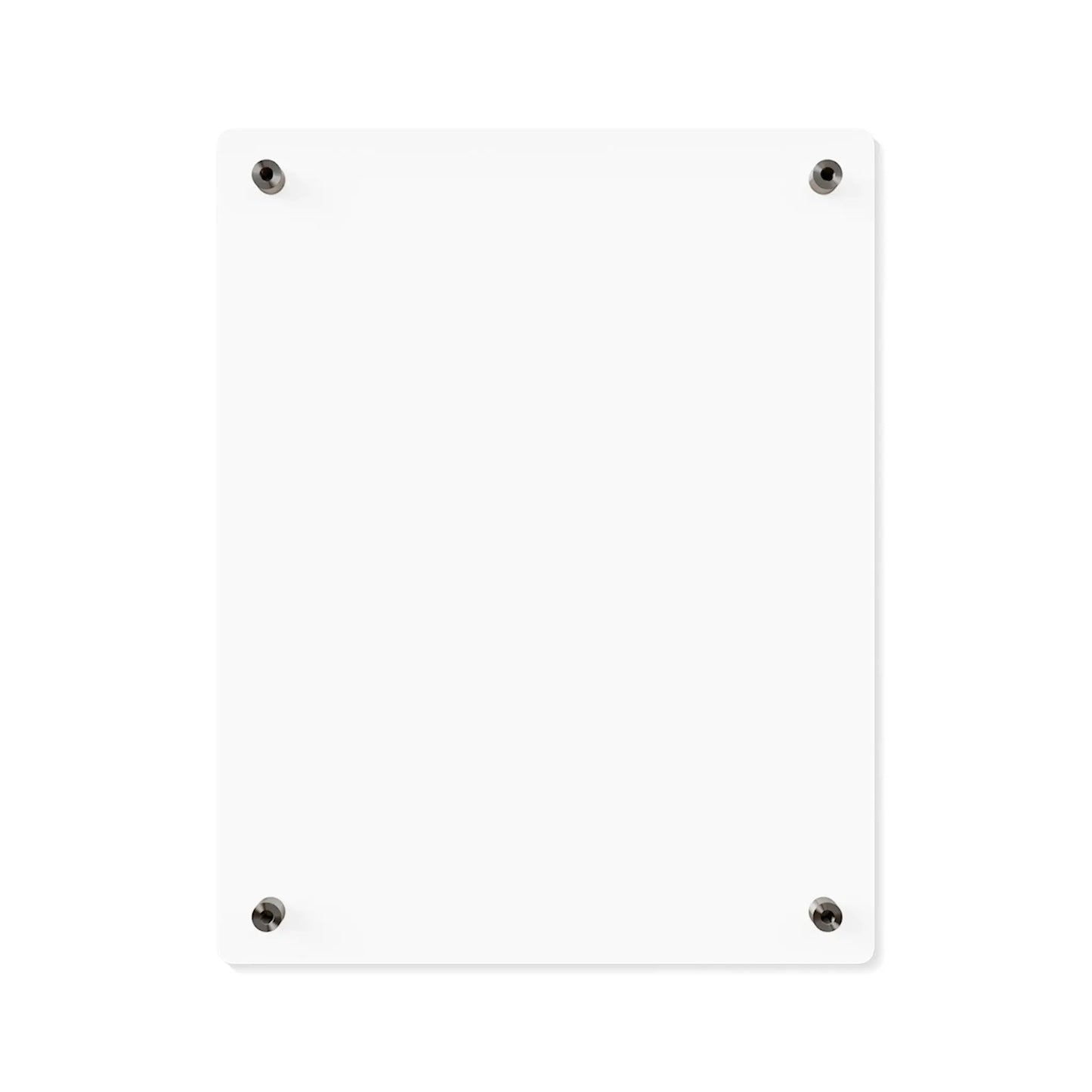 The back of the Speak Your Truth wall art. It is a blank, white rectangular board mounted on a wall with four black screws at the corners. The background is plain white, highlighting the simplicity and minimalism of the board.