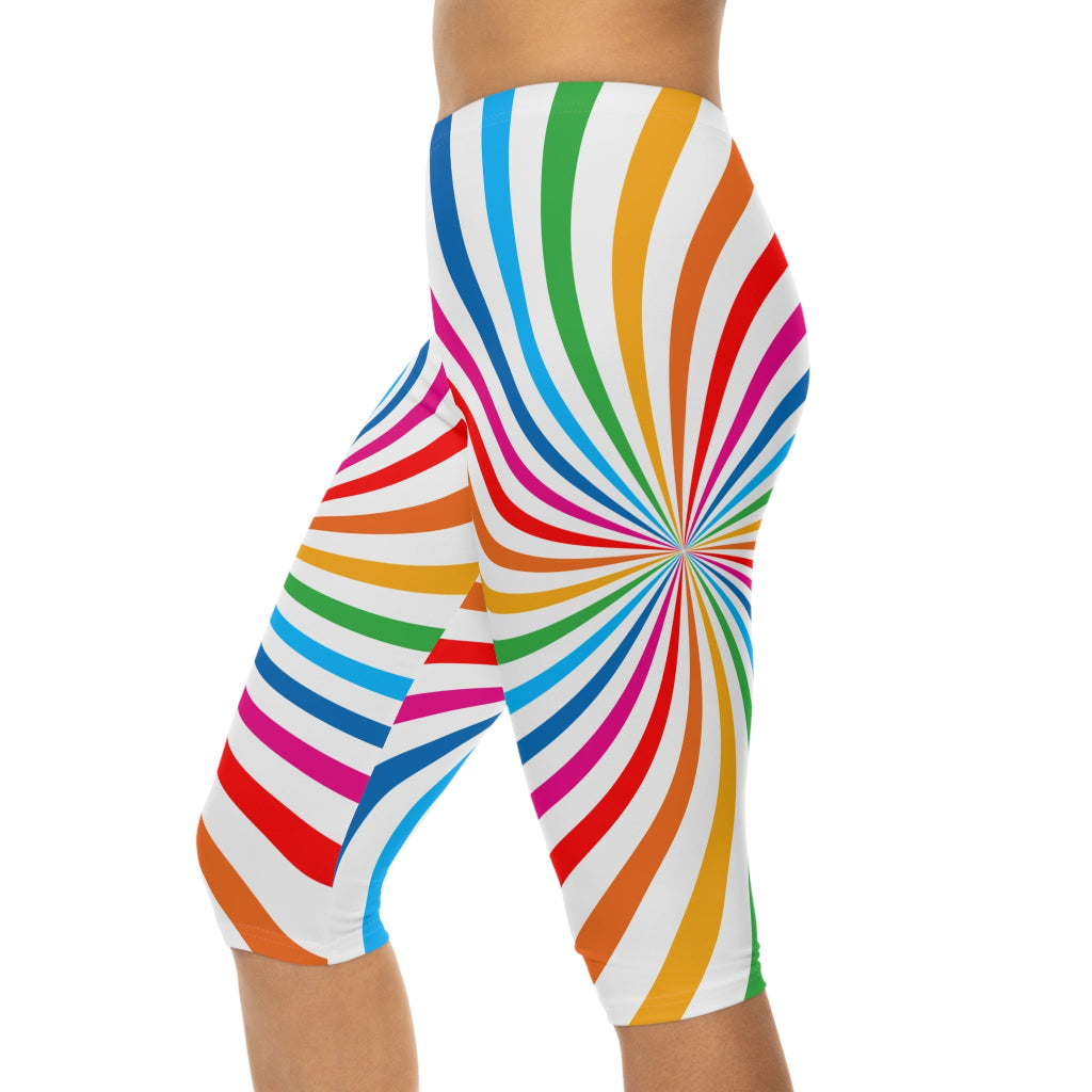 Vibrant PRIDE Women’s Capri Leggings - Colorful Spirals for Celebration & Comfort