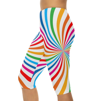 Vibrant PRIDE Women’s Capri Leggings - Colorful Spirals for Celebration & Comfort Printify
