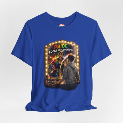 Pride Looks Good On Me T-Shirt — LGBTQ+ Mirror-Glow Graphic Tee