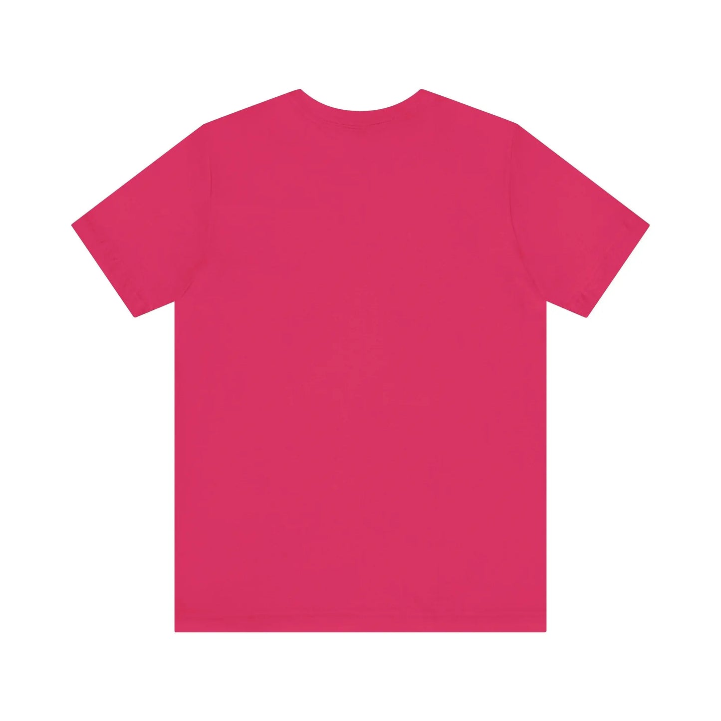 Back of pink t-shirt on a white background.