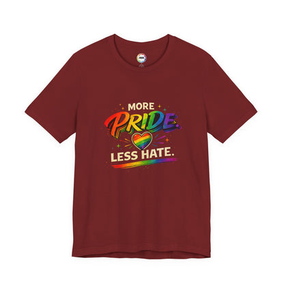Pride T-Shirt - "More Pride, Less Hate" Rainbow Heart Tee