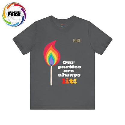 Rainbow Flame Tee - Our parties are always lit Printify