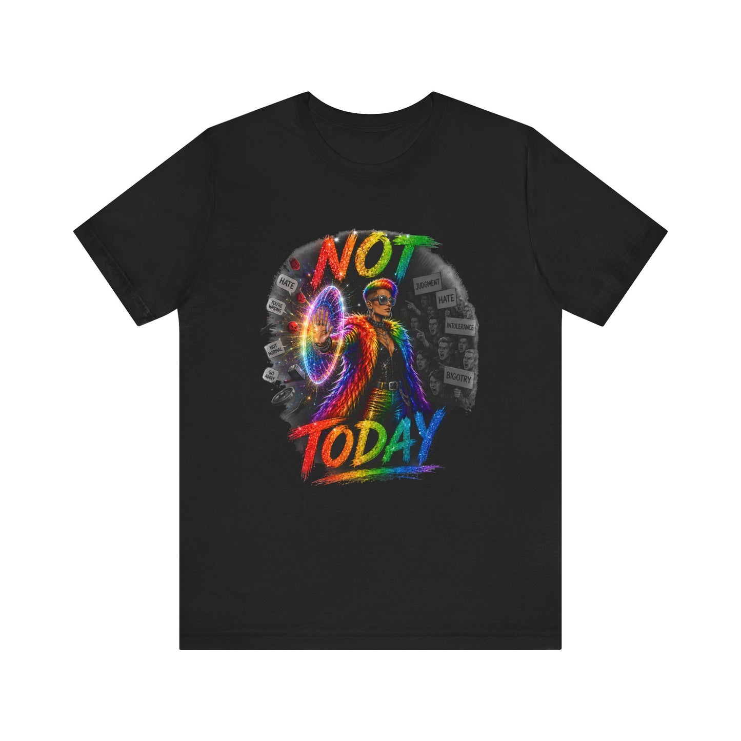 Not Today T-Shirt — Colorful Shield Hero Graphic Tee