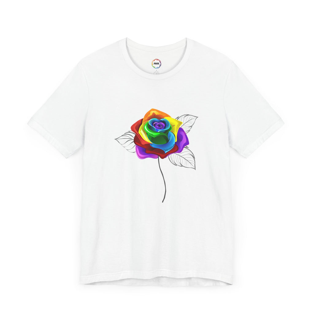 Rainbow Rose Unisex Jersey Tee - Vibrant Floral Design for PRIDE & Everyday Wear