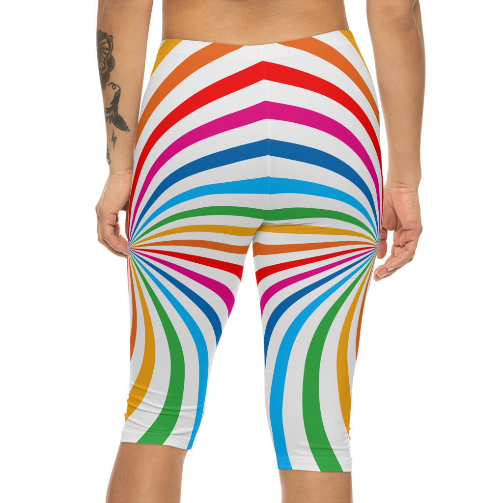 Vibrant PRIDE Women’s Capri Leggings - Colorful Spirals for Celebration & Comfort