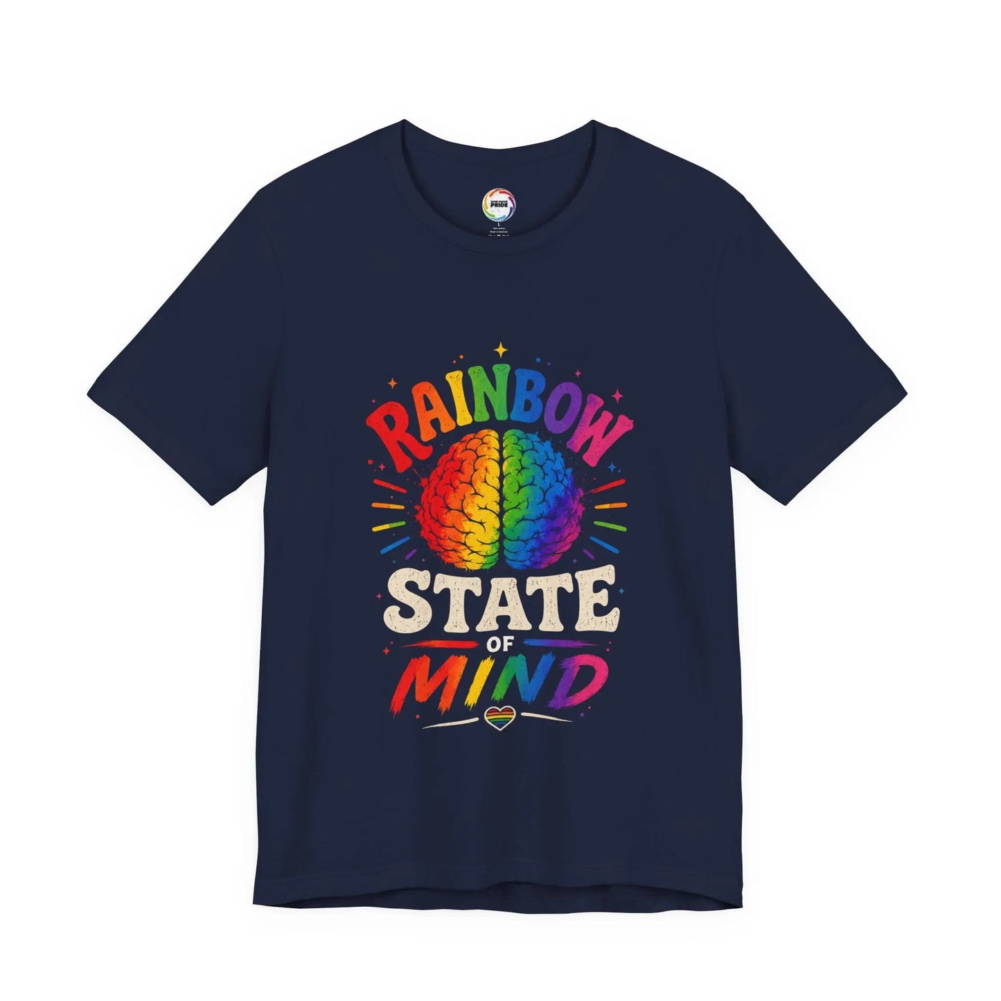 Rainbow State of Mind T‑Shirt — Colorful Brain Pride Graphic Tee Printify