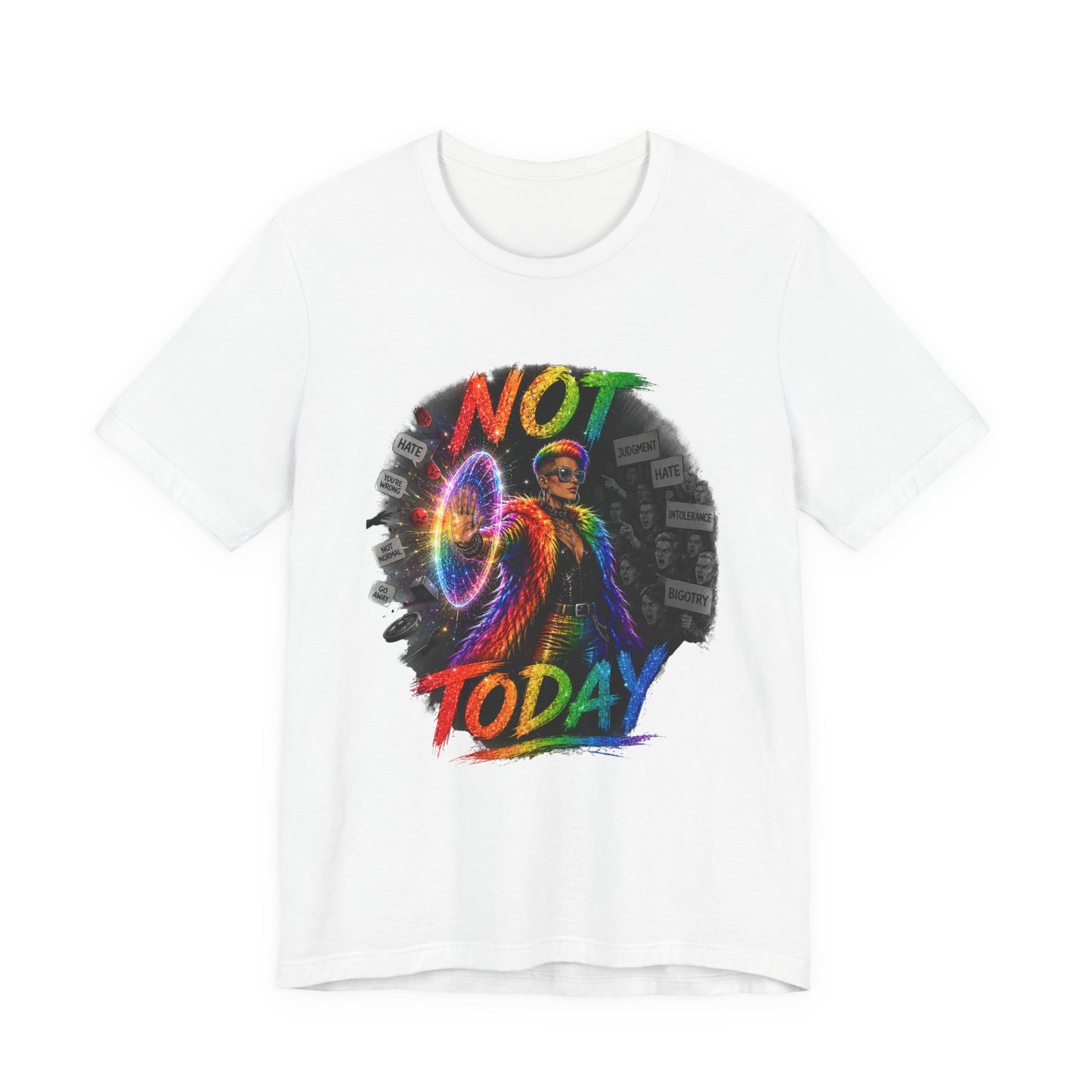 Not Today T-Shirt — Colorful Shield Hero Graphic Tee