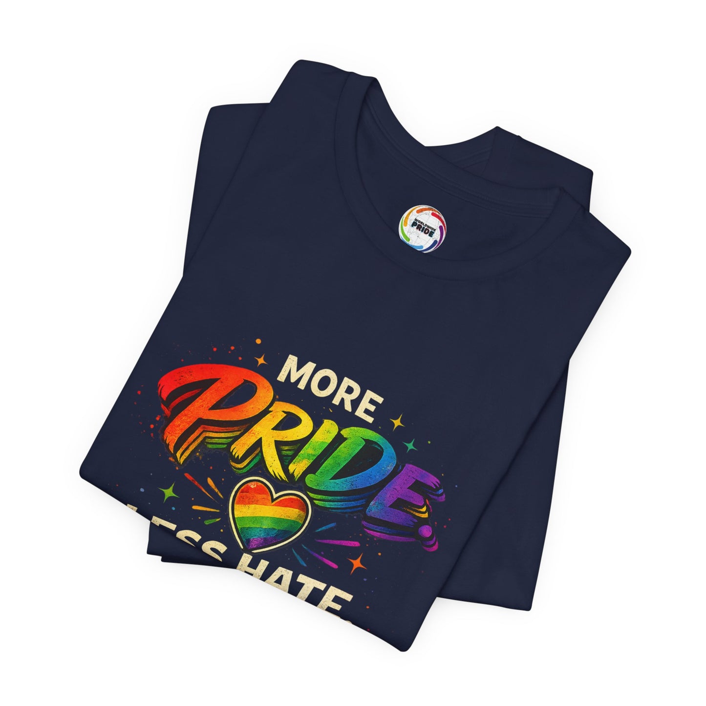 Pride T-Shirt - "More Pride, Less Hate" Rainbow Heart Tee