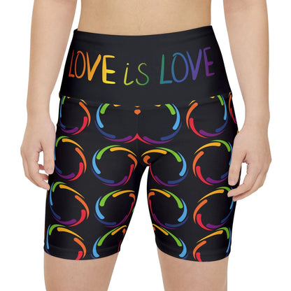 PRIDE Black Workout Shorts - Love is Love Yoga Shorts Printify
