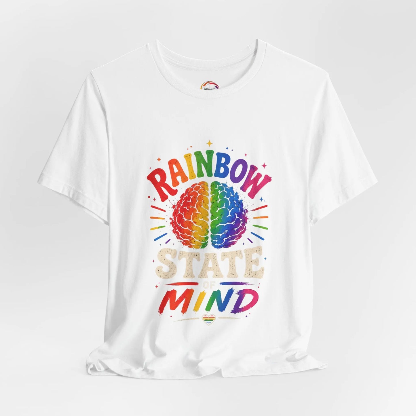 Rainbow State of Mind T‑Shirt — Colorful Brain Pride Graphic Tee Printify