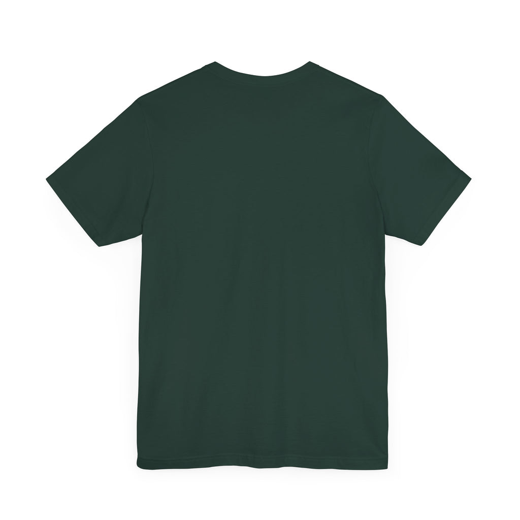 Back of a green Worldwide PRIDE t-shirt against a white background.