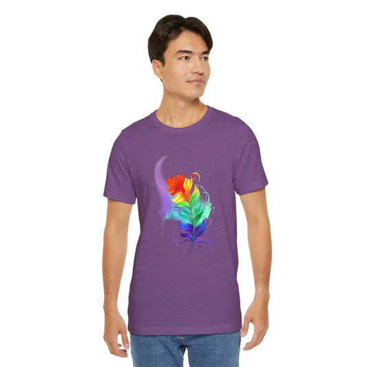 Colorful Feather Unisex T-Shirt - Vibrant Artwork for PRIDE and Self-Expression Printify