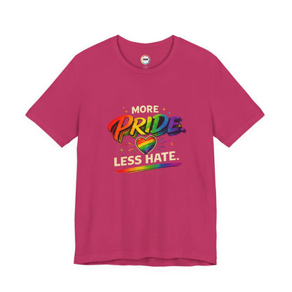 Pride T-Shirt - "More Pride, Less Hate" Rainbow Heart Tee