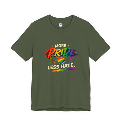 Pride T-Shirt - "More Pride, Less Hate" Rainbow Heart Tee