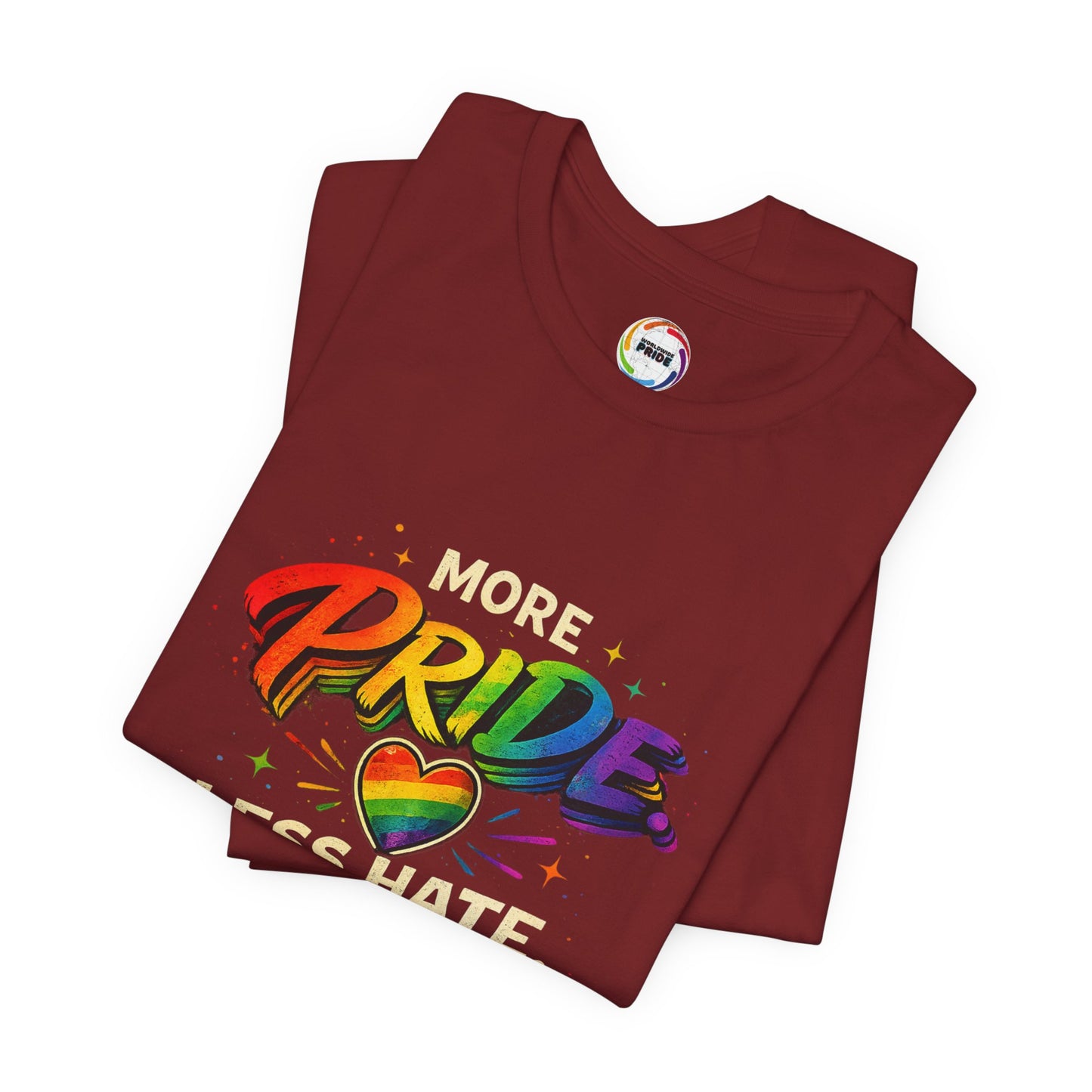 Pride T-Shirt - "More Pride, Less Hate" Rainbow Heart Tee