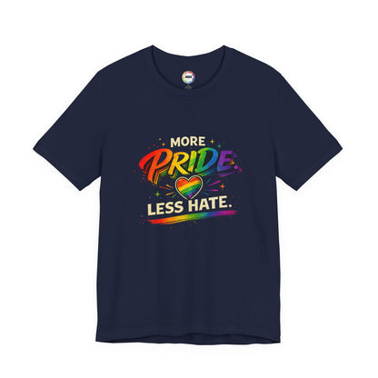 Pride T-Shirt - "More Pride, Less Hate" Rainbow Heart Tee