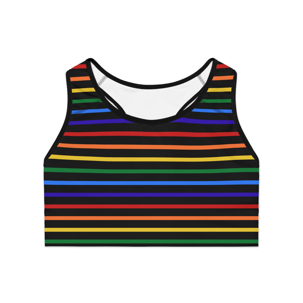 Rainbow Striped Pride Sports Bra – Celebrate Your Authentic Self