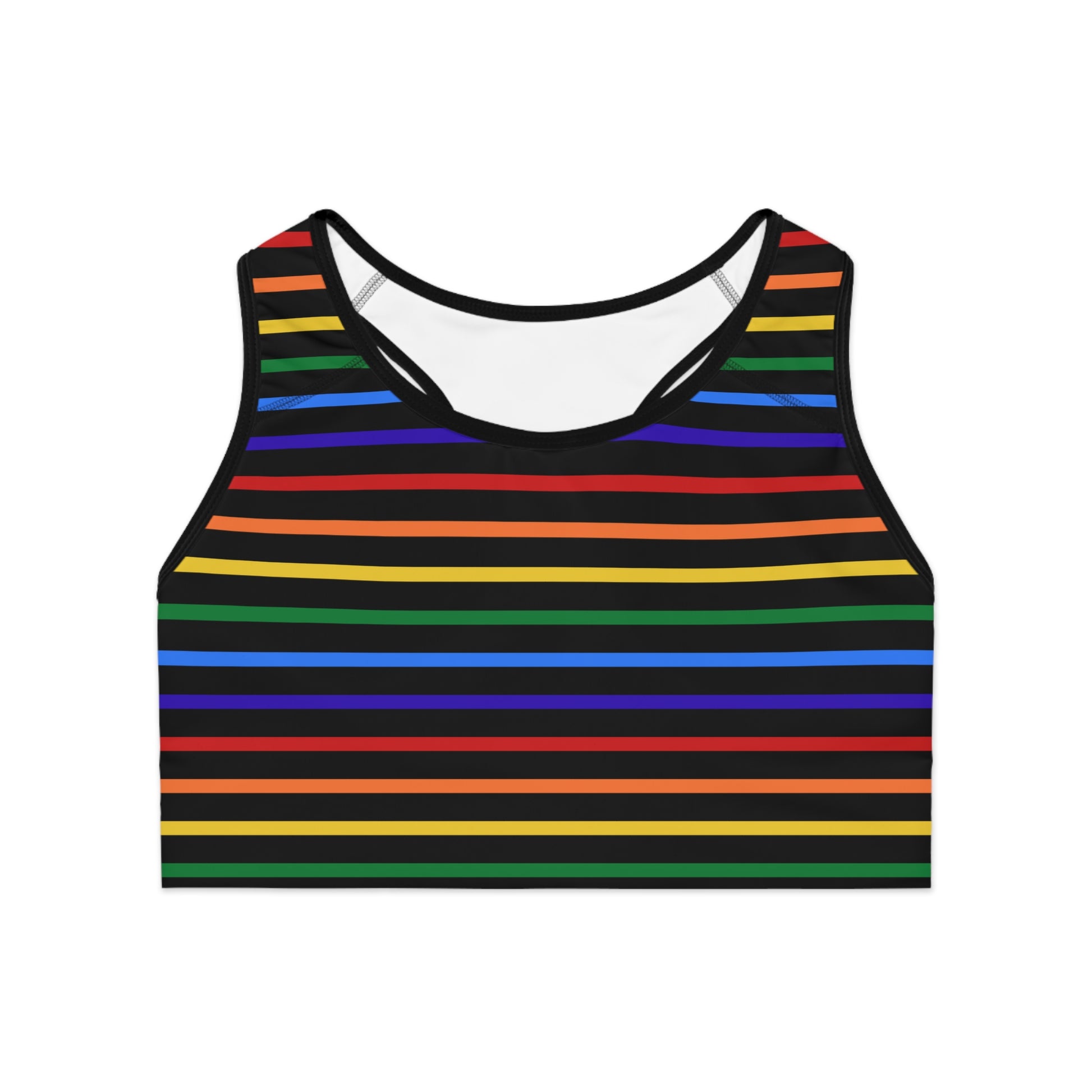 Rainbow Striped Pride Sports Bra – Celebrate Your Authentic Self