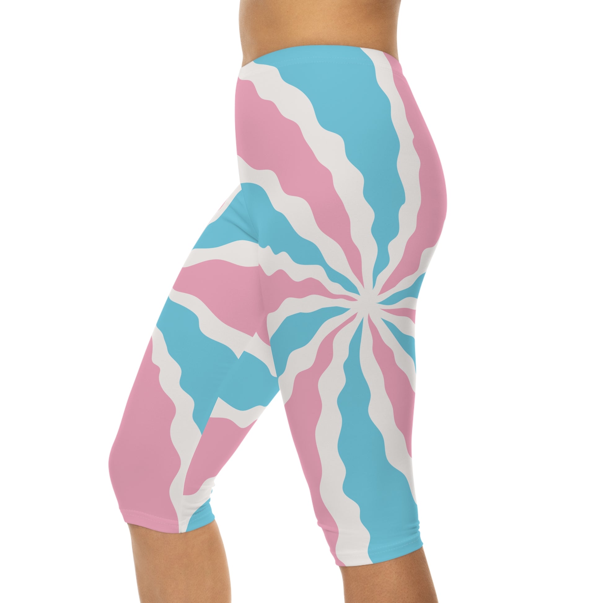 TransPRIDE-Themed Women’s Capri Leggings – Colorful Comfort for Workouts or Not