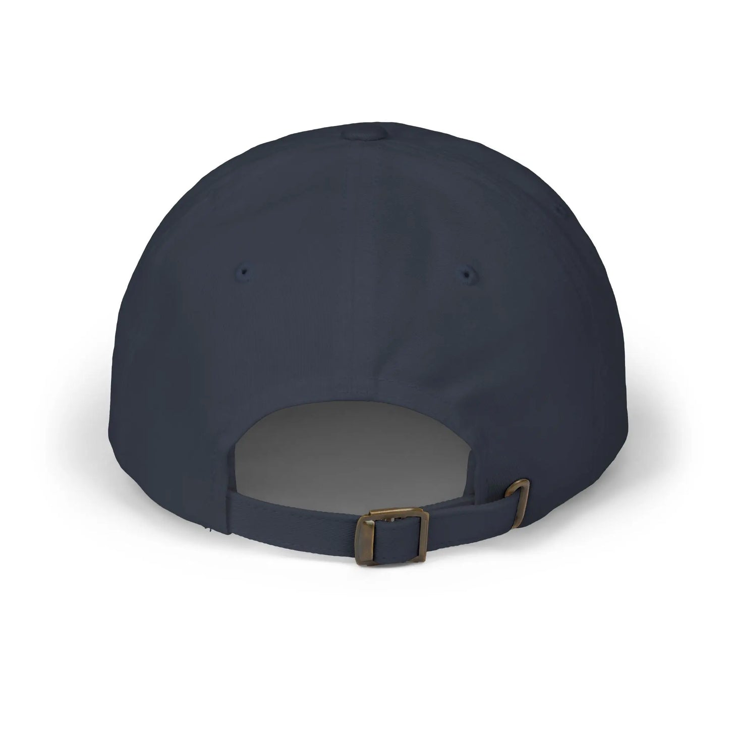 Back view of a navy blue cap from the Worldwide PRIDE store, featuring a rainbow design and the embroidered pronouns they/them/theirs.