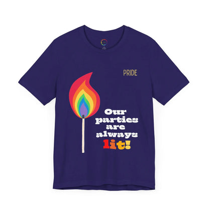 Rainbow Flame Tee - Our parties are always lit Printify