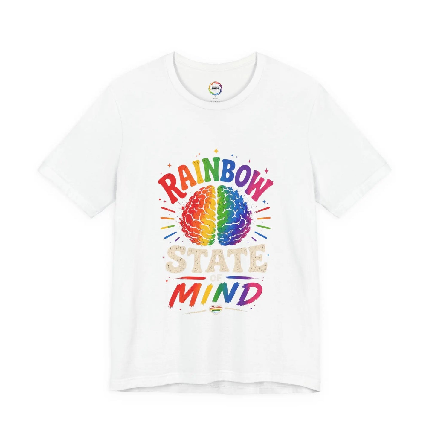 Rainbow State of Mind T‑Shirt — Colorful Brain Pride Graphic Tee Printify