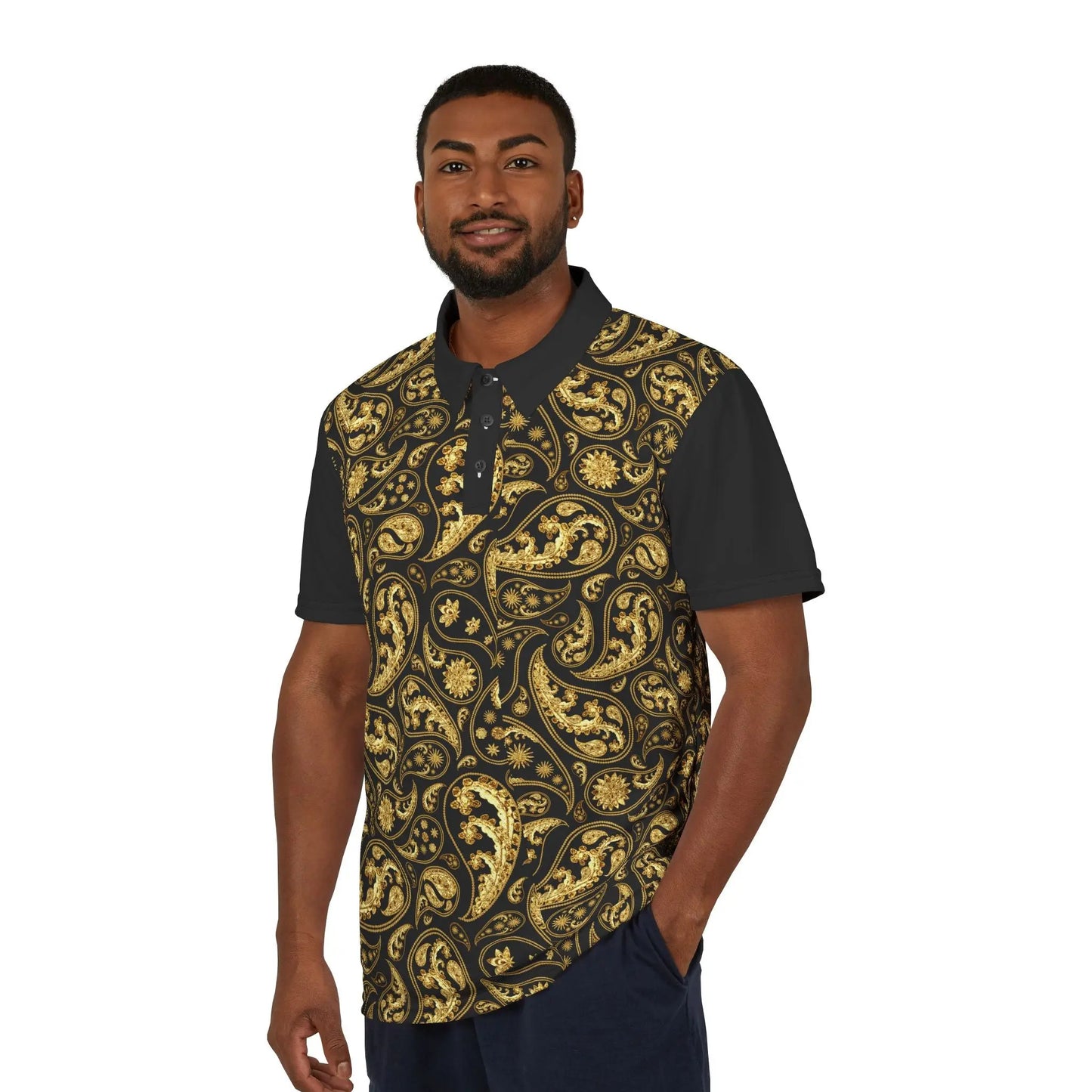 Elegant Gold Paisley Unisex Polo Shirt - Stylish and Comfortable Printify