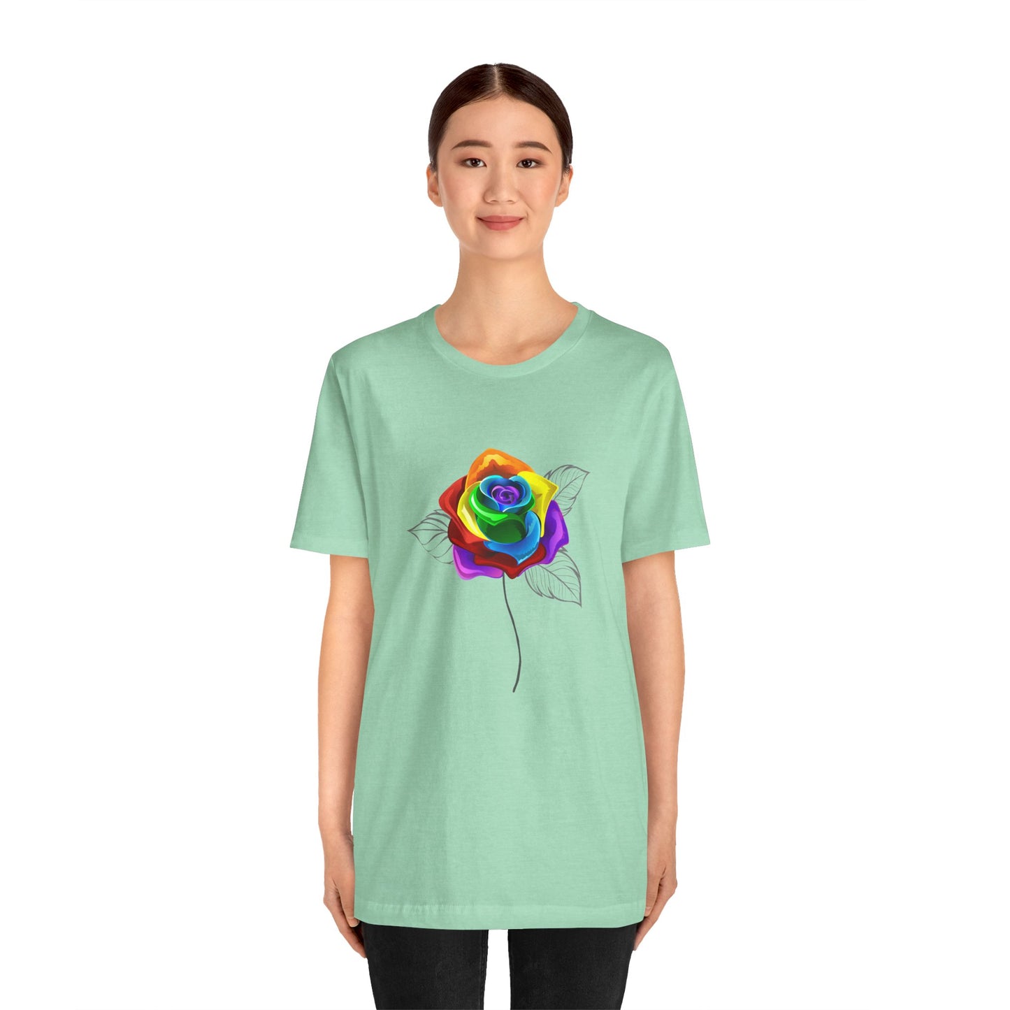 Rainbow Rose Unisex Jersey Tee - Vibrant Floral Design for PRIDE & Everyday Wear