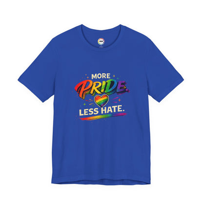 Pride T-Shirt - "More Pride, Less Hate" Rainbow Heart Tee