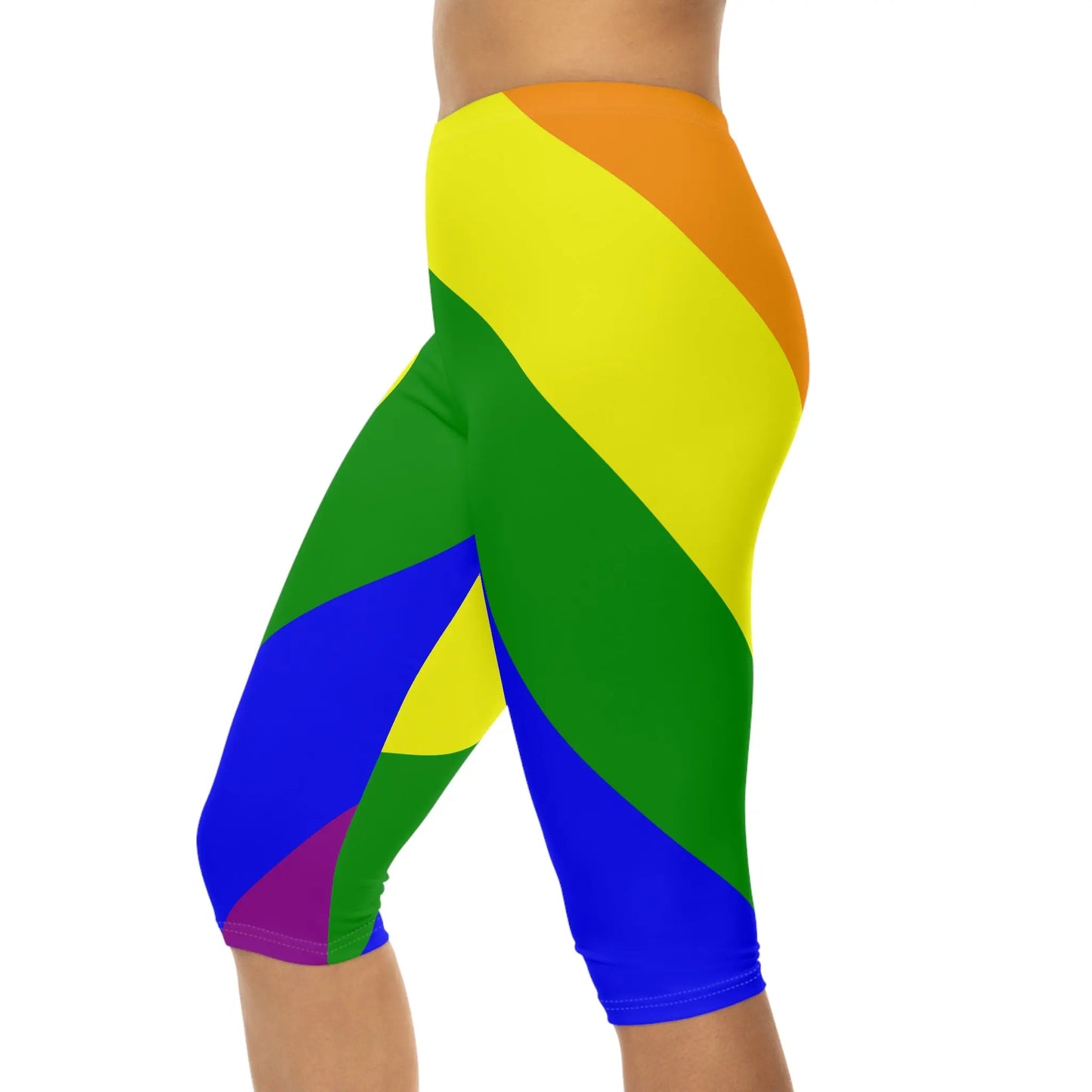 Rainbow Chevron Women’s Capri Leggings - Perfect for PRIDE and Active Wear Printify