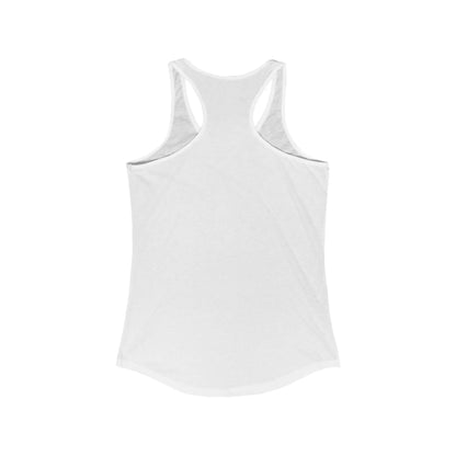 Back of a white racerback tank top against a plain white background.