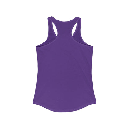 Back of a purple racerback tank top against a plain white background.