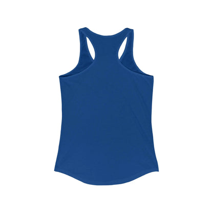 Back of a royal blue racerback tank top against a plain white background.