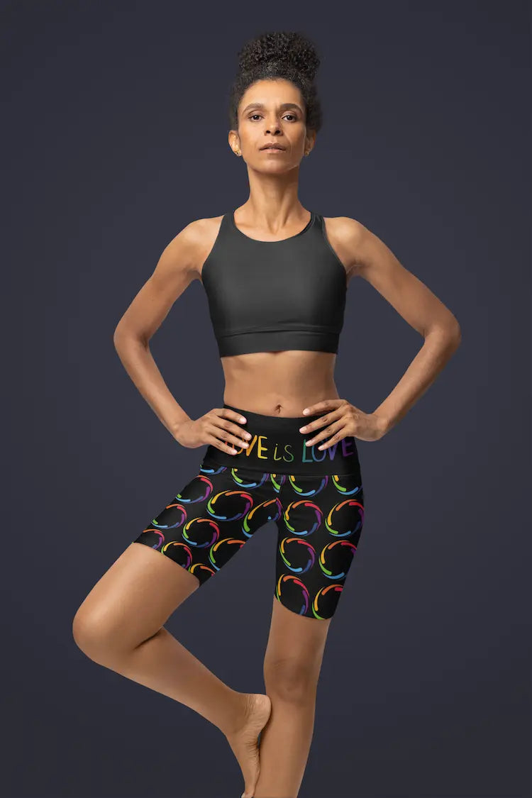 PRIDE Black Workout Shorts - Love is Love Yoga Shorts Printify