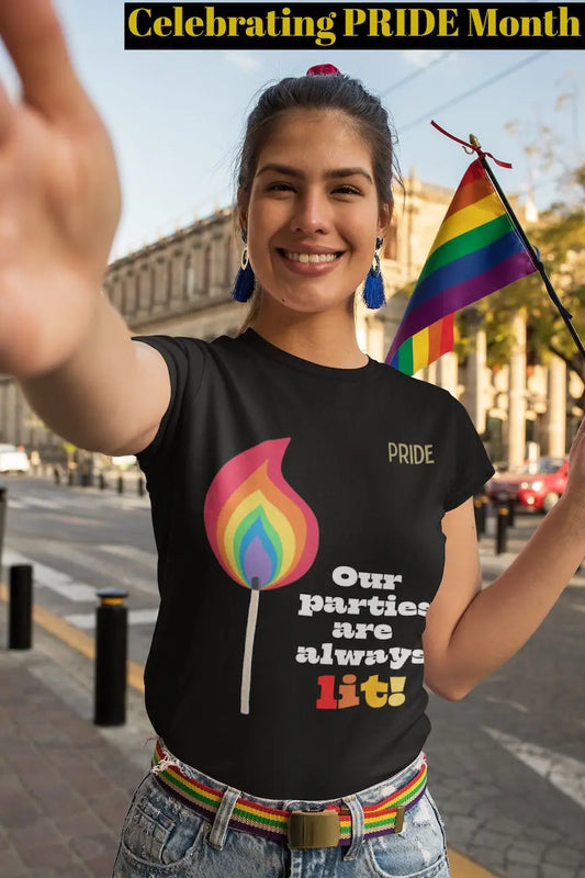 Rainbow Flame Tee - Our parties are always lit Printify