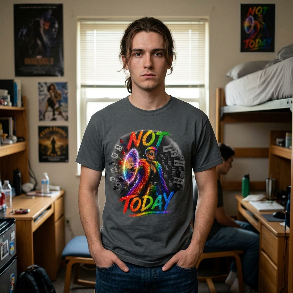 Not Today T-Shirt — Colorful Shield Hero Graphic Tee