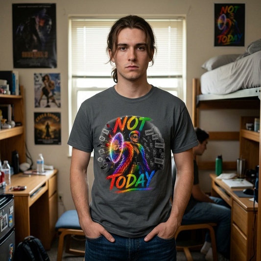 Not Today T-Shirt — Colorful Shield Hero Graphic Tee