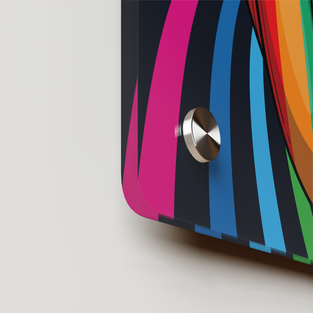 Close up view of one of the four screws that press the wall art together. 