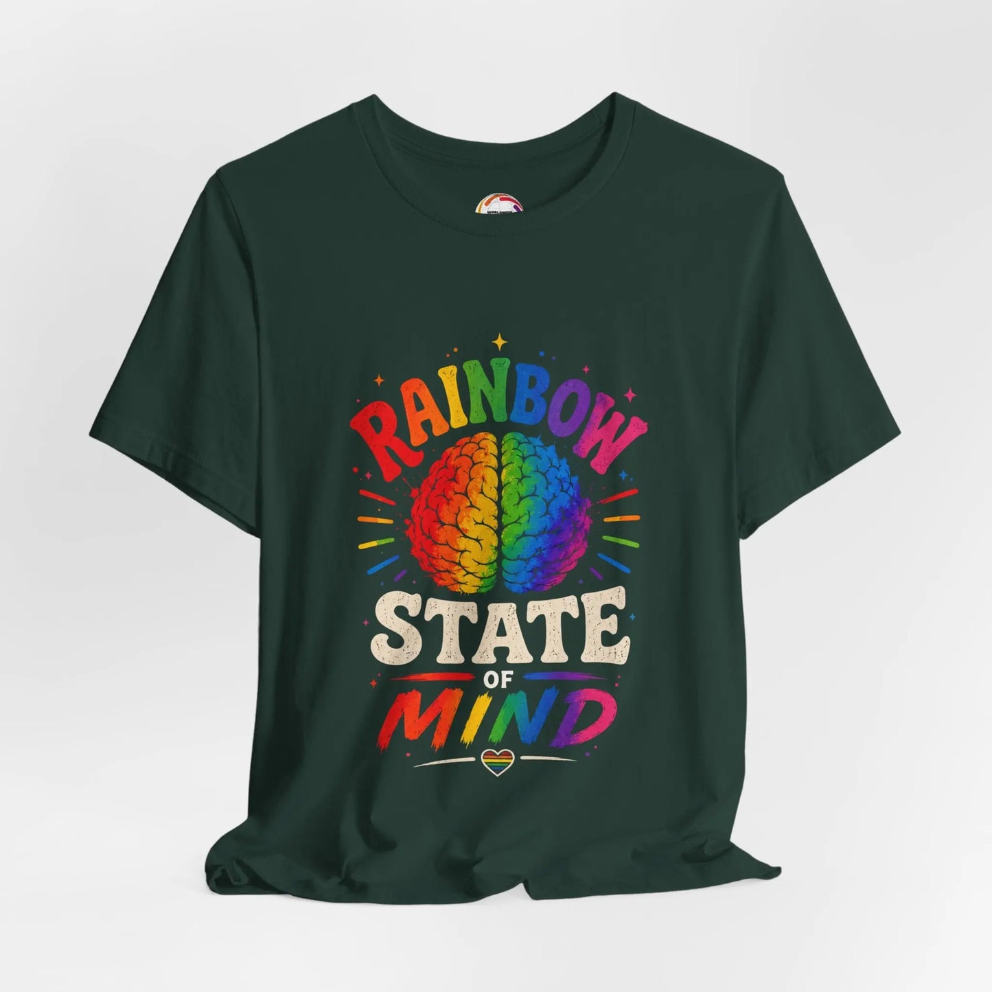 Rainbow State of Mind T‑Shirt — Colorful Brain Pride Graphic Tee Printify