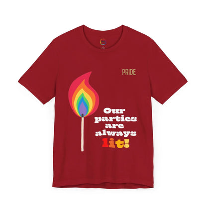 Rainbow Flame Tee - Our parties are always lit Printify
