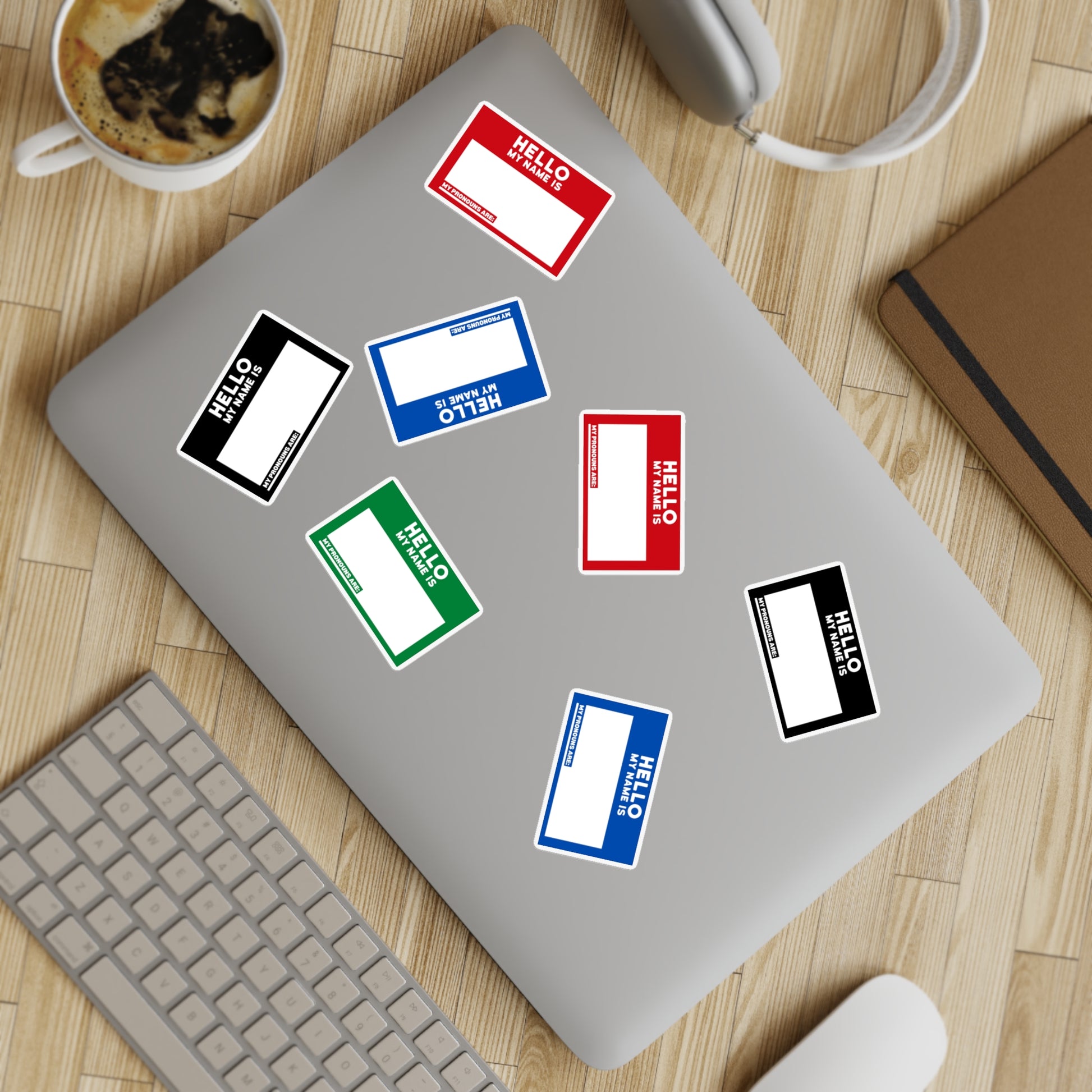 Four-Color Name Tag Sticker Sheet, 5 pcs, Customizable Labels for Events, LGBTQ+ Awareness, Party Favors