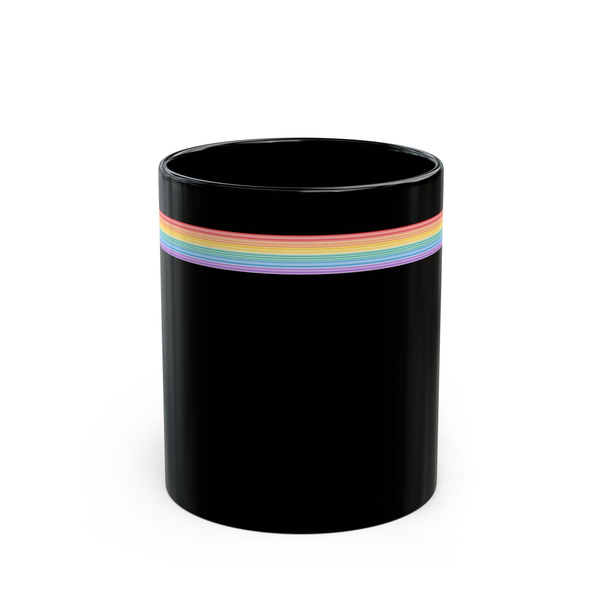 Rainbow Stripe Black Mug - Colorful Coffee Cup, LGBTQ+ Gift