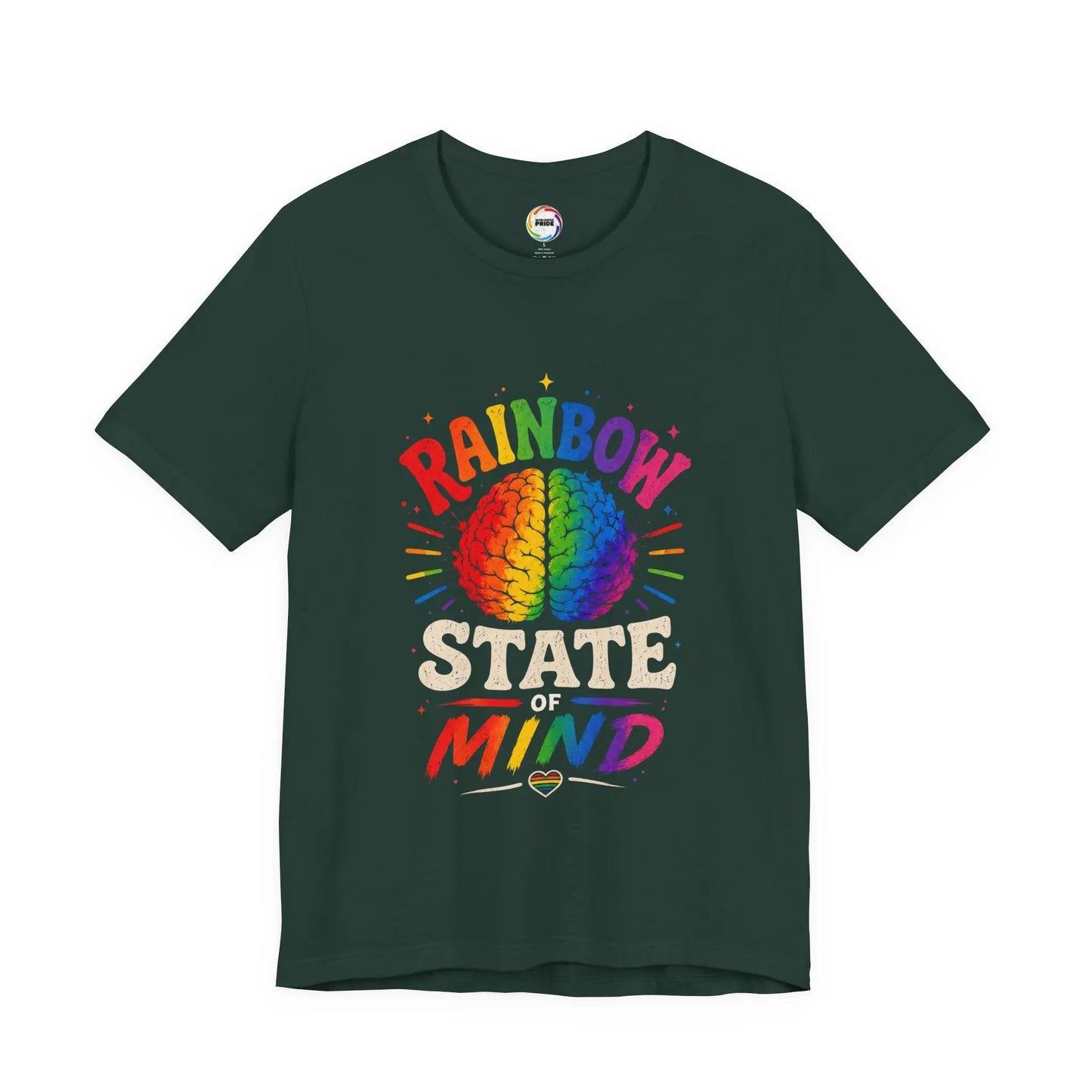 Rainbow State of Mind T‑Shirt — Colorful Brain Pride Graphic Tee Printify