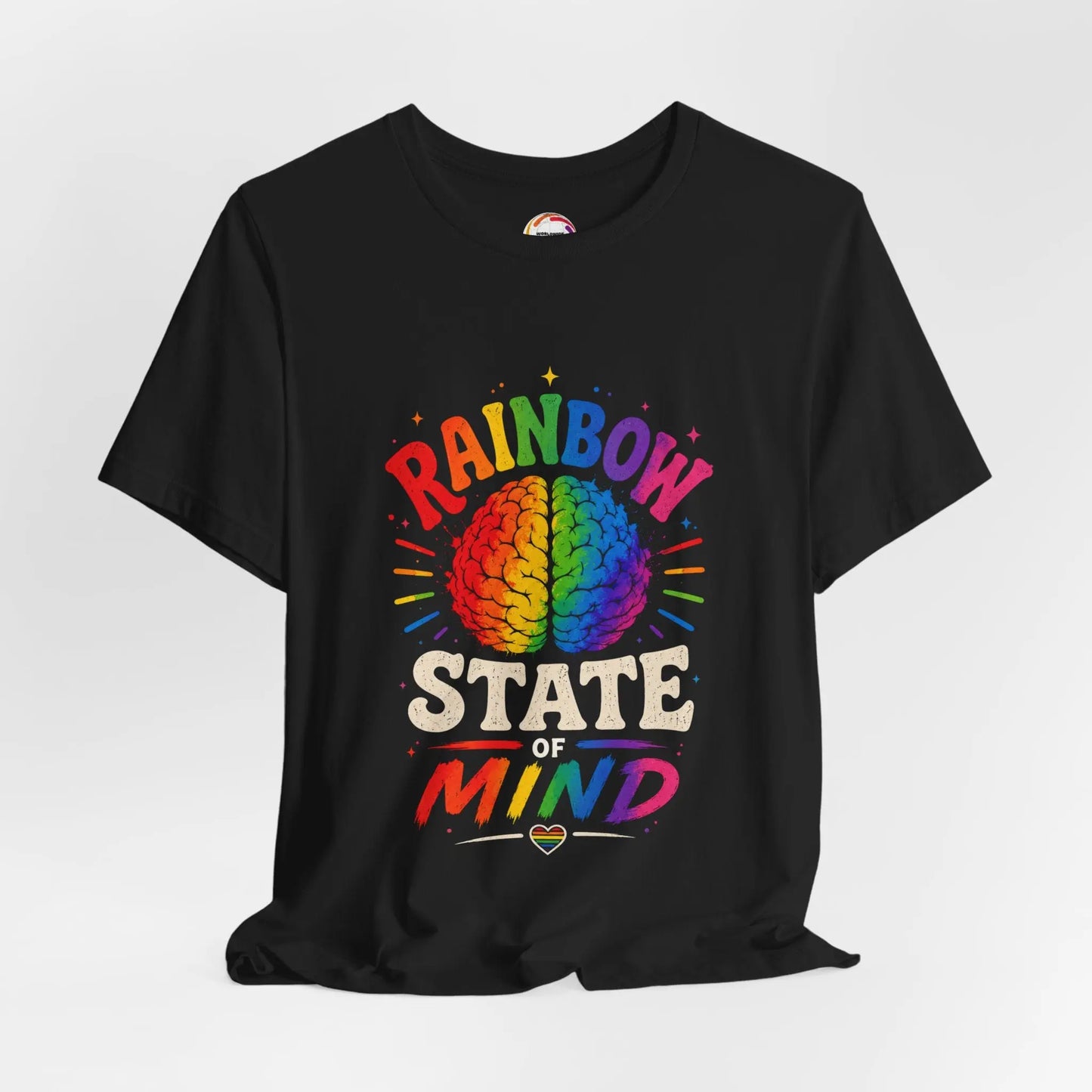 Rainbow State of Mind T‑Shirt — Colorful Brain Pride Graphic Tee Printify