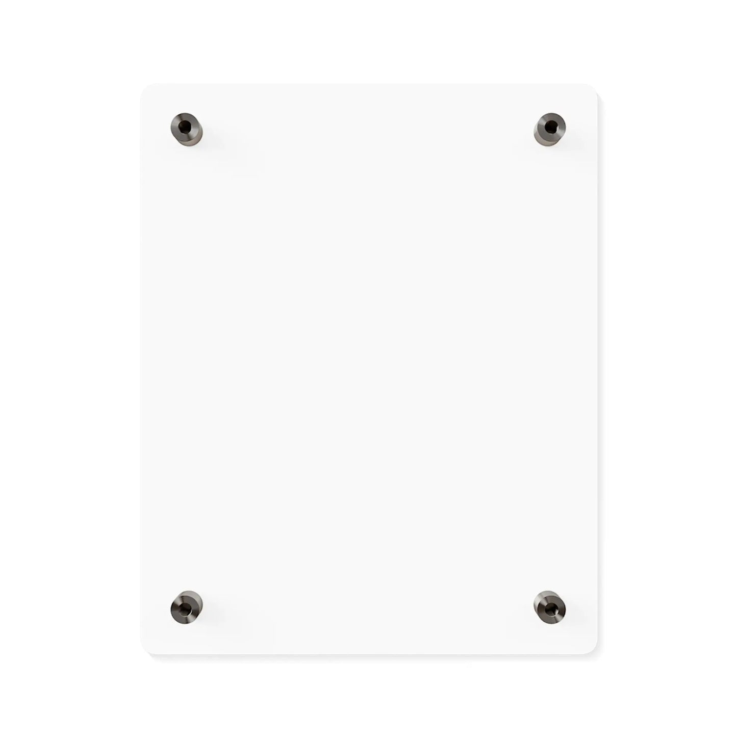 The back of the Speak Your Truth wall art. It is a blank, white rectangular board mounted on a wall with four black screws at the corners. The background is plain white, highlighting the simplicity and minimalism of the board.