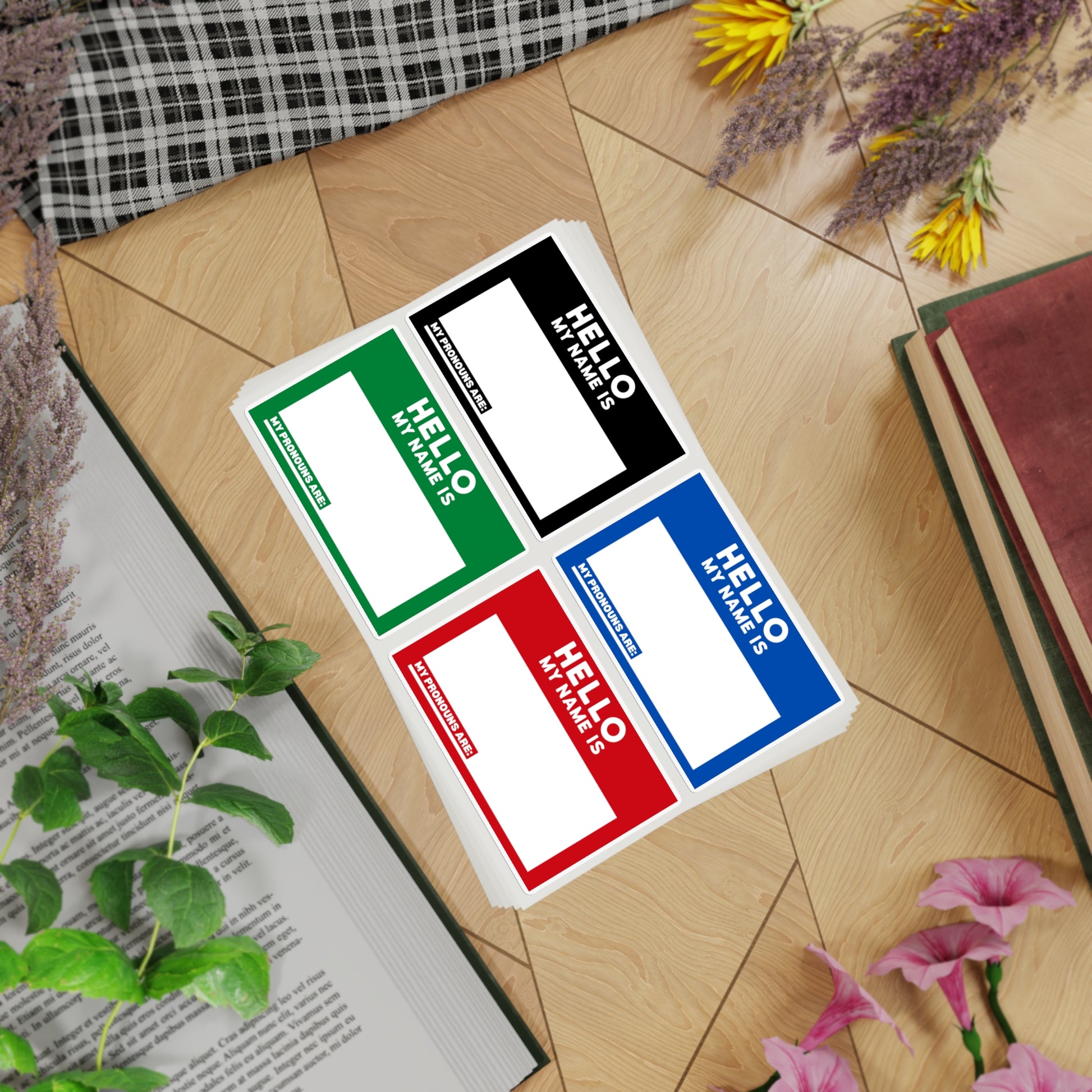 Four-Color Name Tag Sticker Sheet, 5 pcs, Customizable Labels for Events, LGBTQ+ Awareness, Party Favors